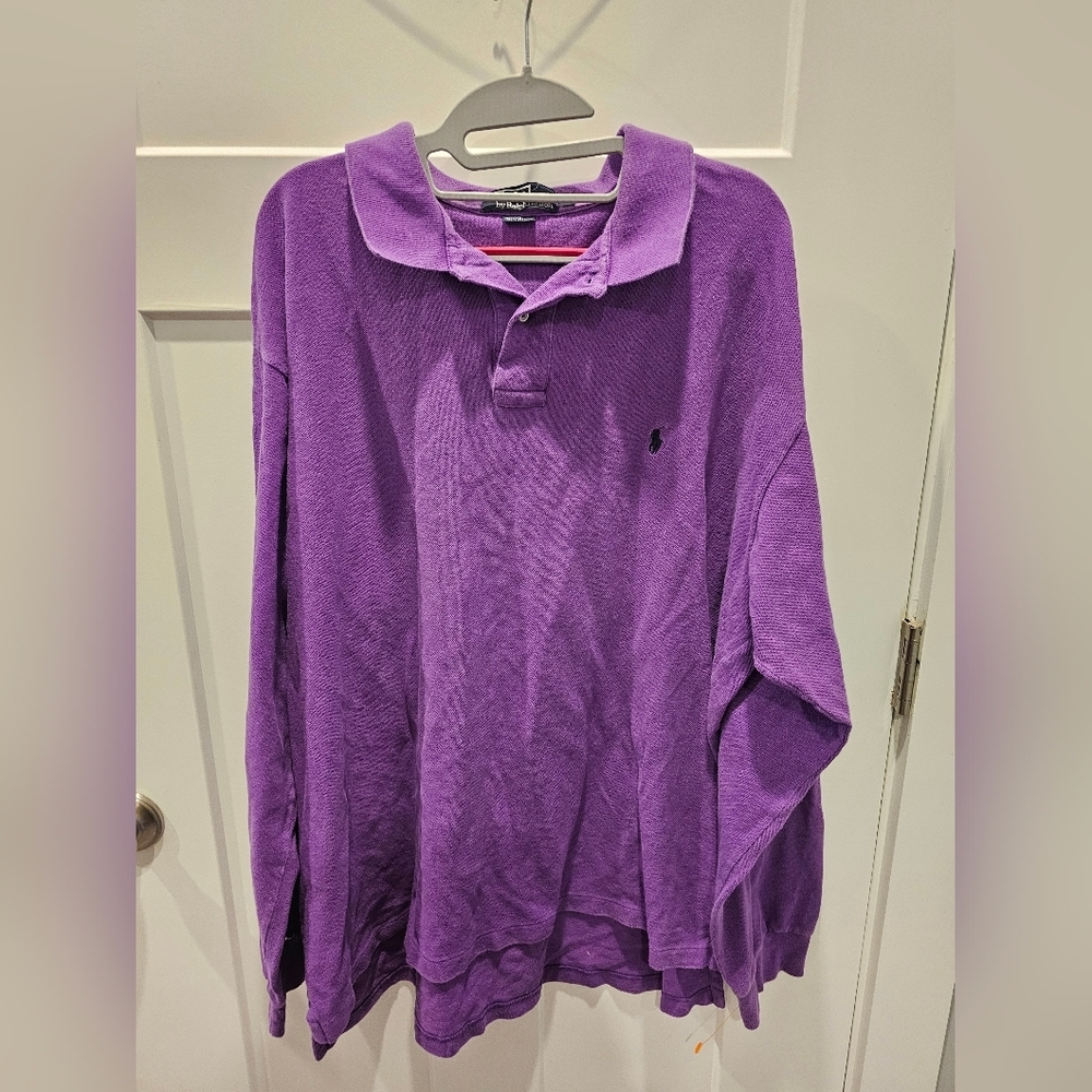 Polo Ralph Lauren Long Sleeve Knit Polo Shirt Purple XXL 100% Cotton